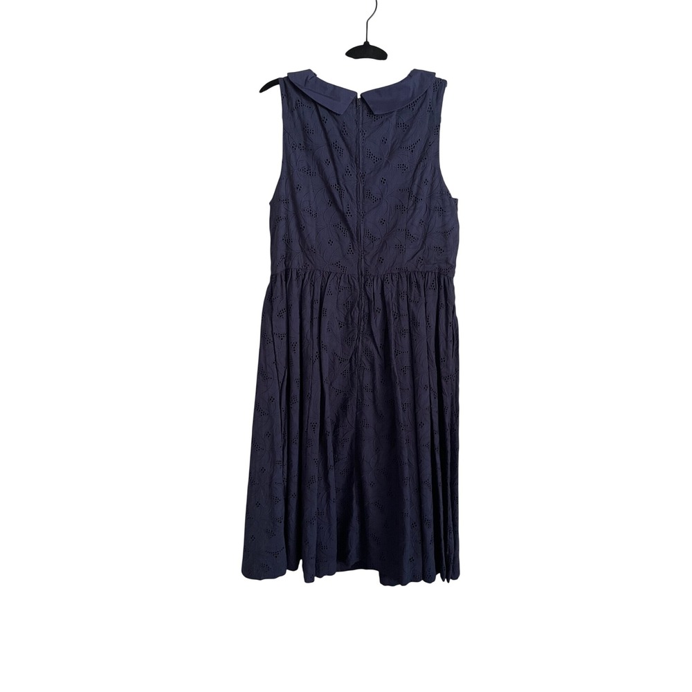 ModCloth Navy Blue Eyelet Peter Pan Collar Retro Midi Dress 12 Old Money Preppy - Picture 6 of 10